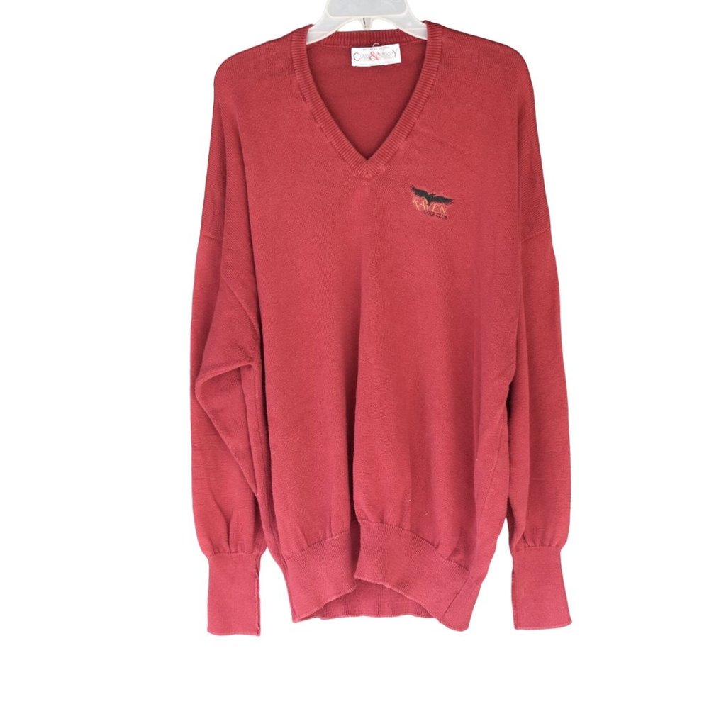 Vintage Men's Clark and Gregory Red Cotton Raven Golf Club V-neck Sweater XXL